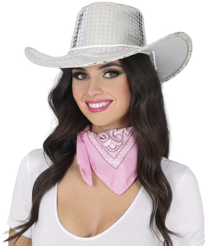 FIESTAS GUIRCA | Sombrero Vaquero Plata Disco 80 - Accesorio de Disfraz para Fiestas de Cowboy y Temáticas del Viejo Oeste - Ideal para Adultos Unisex en Halloween y Carnaval - Plata