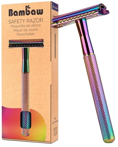 Bambaw Double Edge Safety Razor Men, Metal Single Blade Razor for Men, Manual Shave with Balanced Weight for Full Control, Plastic Fee and Reusable, No Blade Included (Rainbow)