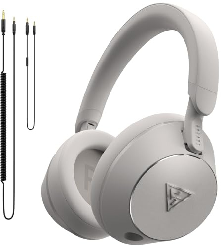 DOQAUS Over Ear Kopfhörer mit Kabel, DJ Studio Kopfhöre, 50mm Treiber, 6.35 & 3.5mm Klinke, Share-Port, DJ Headphones mit Mikrofon, HiFi-Kopfhörer für Podcast, Monitor, Handy, PC, Aufnahme,Hellgrau