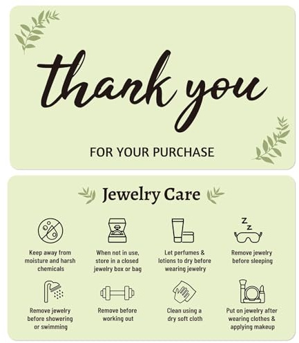 50pcs Jewelry Care Cards, 8.9x5.1cm/3.5x2in Double-Sided Eucalyptus Handmade Jewelry Care Instructions Cards for Cleaning &Maintenance Instructions