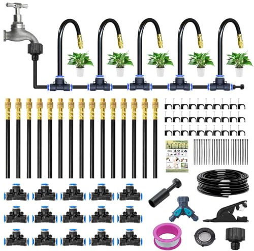 Kit di irrigazione a goccia da 15 m, sistema di irrigazione a goccia, sistema di micro-irrigazione regolabile a 360°, sistema di irrigazione automatico da giardino, ugelli a spruzzo in rame, sistema
