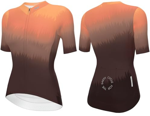 Wulibike Maglia da ciclismo da donna, a maniche corte, leggera, traspirante, con design sfumato, ad asciugatura rapida, 3 tasche posteriori, per bici da corsa, mountain bike e tempo libero, tramonto