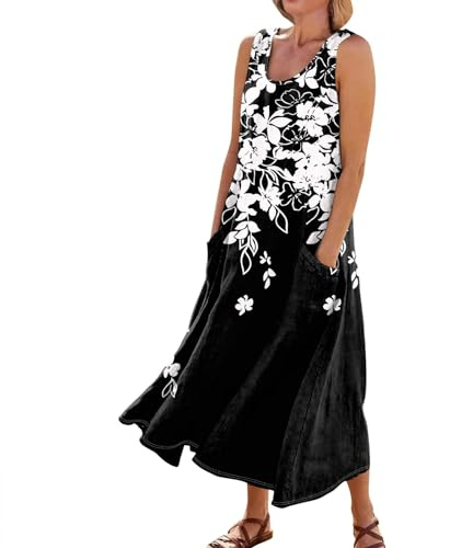 MOKBAY Abito Estivo Donna Girocollo Senza Maniche Mini Moda Corto Vestiti Estivi Donna Boho Chic Casual Larghi Mare Summer Dress