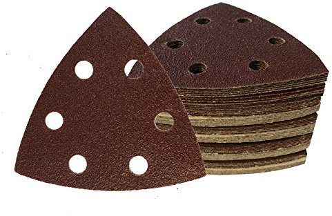 Triángulos de Lijado Delta, 50 Unidades, 6 Agujeros, 93 x 93 x 93 mm, Grano 40, para Lijadora Delta, Hojas de Lija, Almohadillas Triangulares de Lijado, Papel de Lija