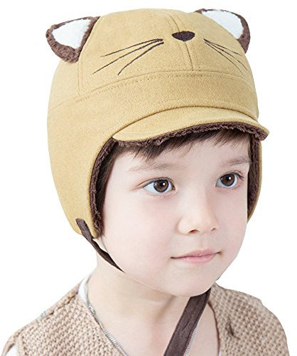Cheerlife Baby Kinder Wintermütze Katze Tiermütze Jungen Mädchen Ohrenschutz Mütze Kappe (Gelb)