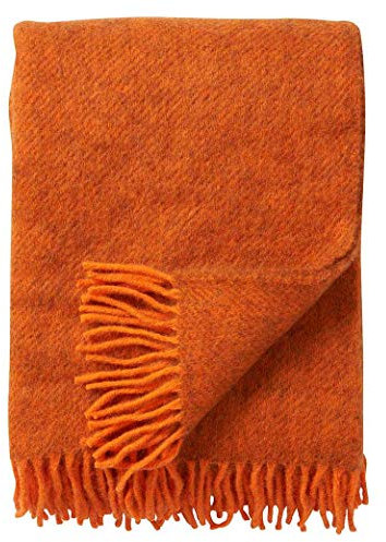 KLIPPAN Melierte Wolldecke 'Gotland' aus 100% Gotlandwolle, 130x200cm (orange)