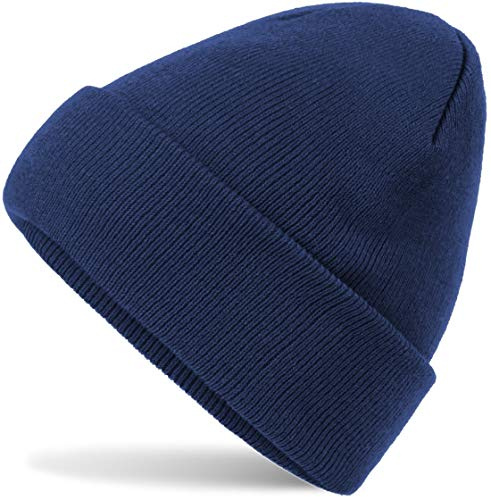 HatStar Wintermütze | Damen Beanie Mütze | Herren Feinstrick Beanie | für Frauen Männer Unisex | Cuffed Hats Weich & Warm (Navy)