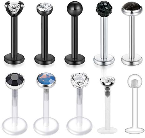 MODRSA 16G Claro Acrílico & Acero Inoxidable Piercing Labio Anillo Stud Labret Piercing Oreja Tragus Helix Bioflex Retenedores Bola Joyería 8MM Barra