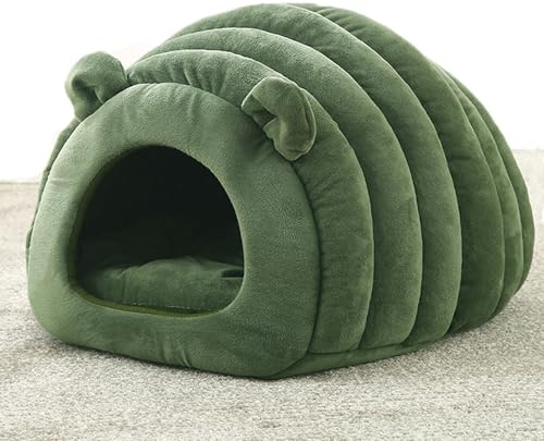 Soft Indoor Pet Bed Sofa 2 in 1 Pet Nest Portable Cat Puppy Sleeping Bag Bed Carpets Foldable Dog Cave Half Covered Slipper Shape Bed Cave House Thermal Warmer Winter Cozy Bed Hut (Deep Green)