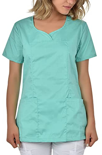B-well Ines elastisk kasak dam estetisk uniform sanitära kasaker dam kortärmad v-hals sanitetsuniformer dam, grön, XS