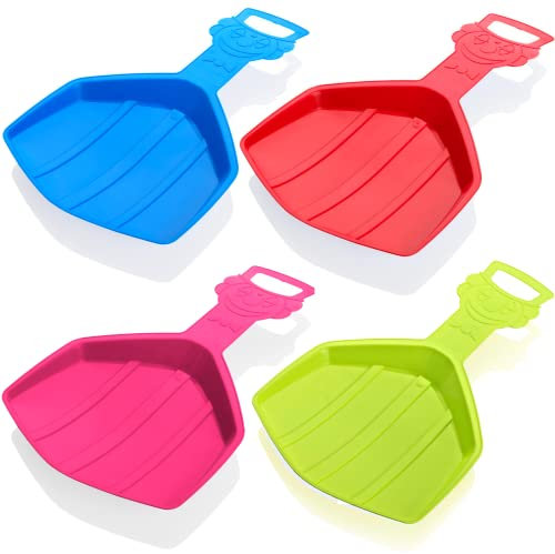 Plastkon 4er Set Poporutscher mit Handgriff - Breite Sitzfläche - Design eines Fröhlichen Clown - Schneerutscher Porutscher Schneeflitzer für Kinder (Blau, Rot, Grün & Gelb), 56 x 33 x 4,5 cm