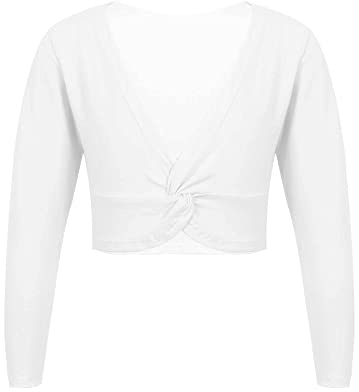 Aislor Chaqueta de Ballet Danza para Niña Crop Top Cruzada de Algodón Chaqueta Corta Manga Larga Deportiva Cárdigan Gimnasia Yoga Infantil Blanco 10-12 años