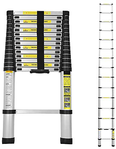 Cecaylie Escalera telescópica de Aluminio, 4,4 m, Extensible, Antideslizante, Multiusos, Escalera telescópica Extensible, 150 kg de Carga