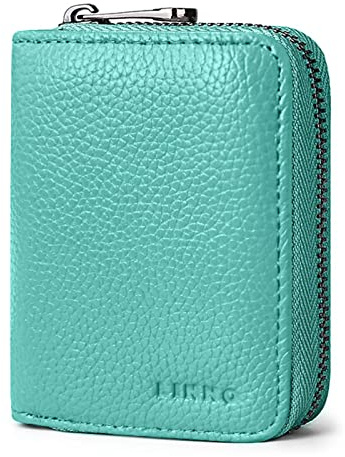 Goopai RFID 20 Card Slots Credit Card Holder Genuine Leather Accordion Card Case Small Wallet for Women or Men with Zipper (Tiffany Blue)