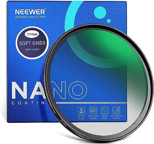 NEEWER 77mm HD Soft GND8 Verlaufsfilter, 3 Blendenstufen (0,9) weicher Grauverlaufsfilter mit 30 lagiger Nanobeschichtung/wasserabweisend/Kratzfest/Antireflexion für ausgewogenen Lichtanteil
