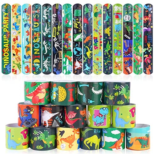 flintronic 30 st slap-armband, slap-band för barn, flerfärgade snäpp-armband för barn, pojkar, flickor, födelsedag, #14 Dinosaure-B, Läder Bomull Linne Metall