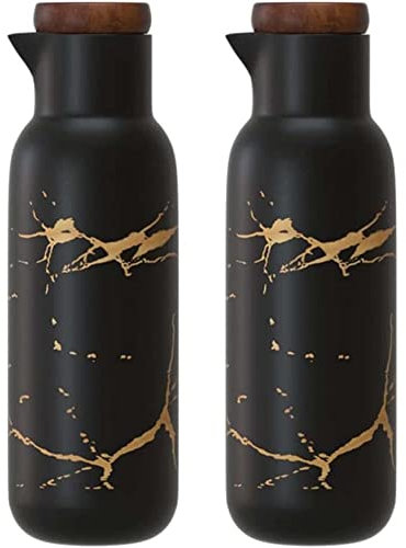 MAGICVOGEL 2er Set Ölflasche Essigspender Staubdicht Öl Spender aus Keramik Marmor Optik Olivenölspender 380ml Ölspender für Küche Grillparty BBQ (Schwarz)