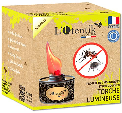 Torche Lumineuse répulsive Contre Les Moustiques et Les Mouches – Protection Efficace, Produit Puissant Anti-moustiques extérieur pour terrasse, Jardin, Table… – Produit Fabriqué en France