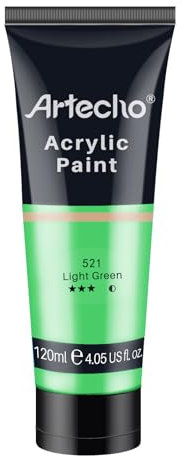Artecho Acrylfarbe Hellgrün 120 ml, Wasserfest und Lichtecht, Schnell Trocknend, Acrylfarbe für Leinwand, Holz, Stoff, Handwerk, Leder und Stein.
