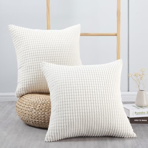 Topfinel Kissenbezug 45x45 2er Set Creme Kordsamt Maiskorn Muster Kissenbezüge Kissenhülle Dekokissen Sofakissen Couchkissen Dekokissen Zierkissenbezug Deko Kissenhüllen Wohnzimmer