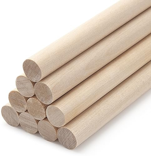 Coowayze Varillas de Madera para Pasadores, 10 Piezas 1,5 x 30 cm, Palitos Redondos sin Acabar para Manualidades, Macramé, Artes y Bricolaje, Sopor