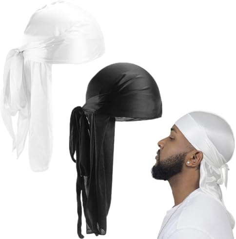 YHIJSR 2 Piezas Diademas Largas Durag Unisex Durag Bandas Anchas para el Cabello Pirata para la Pérdida de Cabello Turbante Sombrero para Mujeres y Hombres