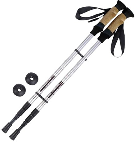 COSTWAY 2 Pack Telescopic Trekking Poles, Portable Aluminum Hiking Sticks, Lightweight Walking Poles for Camping Backpacking (with Cork Handles, Silver)