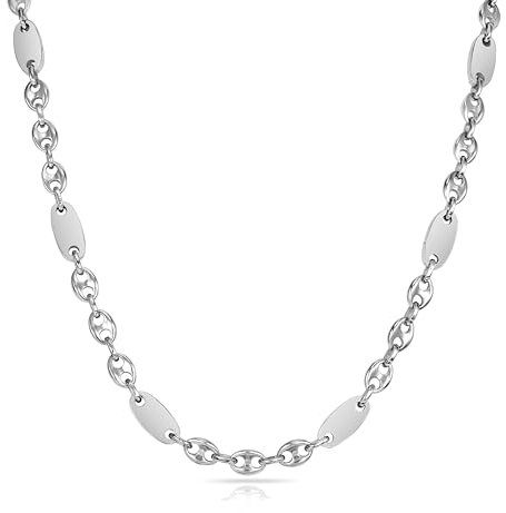 TAIPAN Plattenkette Bohnenkette 6mm breit 55cm 60cm 70cm lang aus hochwertigem Edelstahl mit Schmuckschachtel und Putztuch (60)