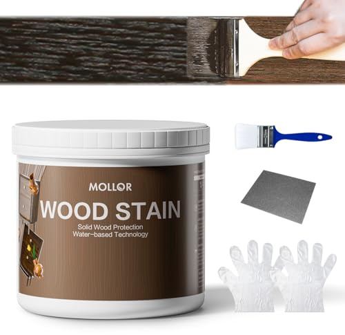 MOLLOR Wood Stain, 16 Oz Water Based Wood Stain and Sealer in One - No Priming, No Top Coat Required, Fast Drying|Low Odor|Non-Toxic, Perfect for Indoor and Outdoor Furniture (Black Walnut with Tools)
