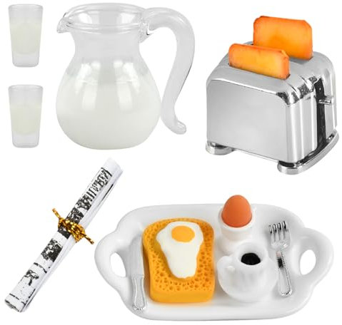 Accesorios de Desayuno en Miniatura para casa de muñecas, Accesorios de Cocina en Miniatura, Mini Modelo de Comida, Miniatura Tostadora, Bebidas en Miniatura, 1:12 Comida de Juguete Miniatura (A)