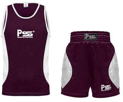 PSS Ultimate barn boxningsuniform set med 2 delar lätt vikt andningsbar och bekväm tygboxning studentuniform för åldrarna 3-14 år, Rödbrun, 11-12 Years