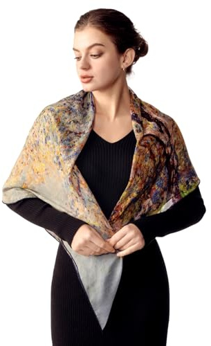 PoeticEHome 100% Cashmere Scarf Wrap - Women Large Soft Square Shawl, Artistic Painting Design | Luxury Gift Box​