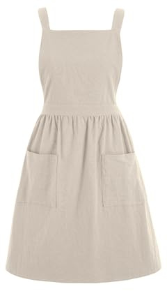 Pinknoke Cotton Linen Pinafore Apron Dress for Women with Pockets Cute Art Chef Aprons for Kitchen Baking Gardening Painting