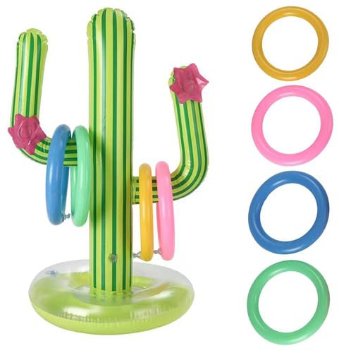 Falafoty 7PCS Cactus Gonflable Jeu de Lancer D'anneau, Bouée Piscine Jouet Anneau Cactus, Anneaux gonflables Cactus Piscine Gonflable Jouets pour Jeu d'eau d'été, Fête sur Plage Hawaïenne Décor