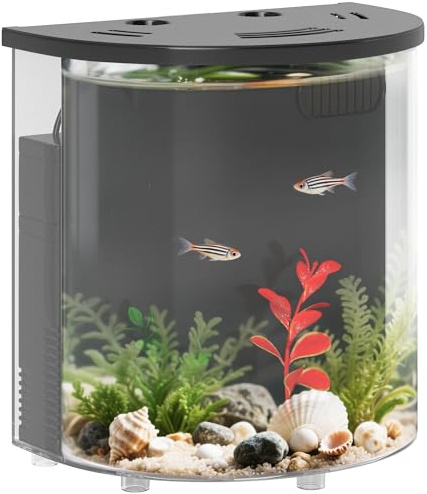 PawHut Fish Tank, 3L Nano Aquarium Starter Kit with Filter System, LED Light, Small Fish Tank for Betta, Shrimp, Black