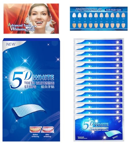 28 Piece Professional Teeth Whitening Strips –14 Treatments | Enamel-Safe, Non-Sensitive Advanced 5D Technology Teeth Whitener Kits