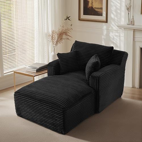 100 x 166 cm Schlafsofa & Gästebett für kleine Räume, Schlafsofa, Relaxsessel, Modernes Chaiselongue Sofa aus Cord, Lesesessel Bequem, Lazy Sofa, Büro & Apartment, Schwarz
