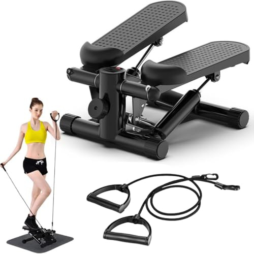 Mini Stepper for Exercise, Low-Impact Stair Step Cardio Equipment with Resistance Bands, LCD Displaya, Anti-slip Foot Pedal, 300LBS Loading Capacity Home Workout