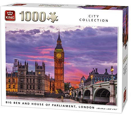 King 5658 Big Ben Clock and Parliament House London UK City Jigsaw Puzzle 1000-Piece, 68 x 49 cm