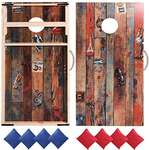 Sportdo Juego de Cornhole de madera maciza, juego de dos tablas de cornhole reguladoras de 2 x 4 pies con 8 bolsas de Cornhole, perfecto para juegos en interiores y exteriores, competición de amigos,