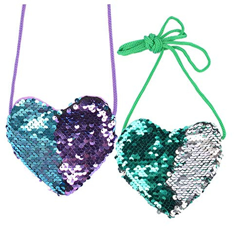 whatUneed Glänzende Pailletten Herzförmige Prinzessin Mini Taschen, süße kleine Mädchen Schultertasche Handtasche Geldbörse Crossbody Messenger Bag, Blau/Grün, Einheitsgröße, Umhängetaschen