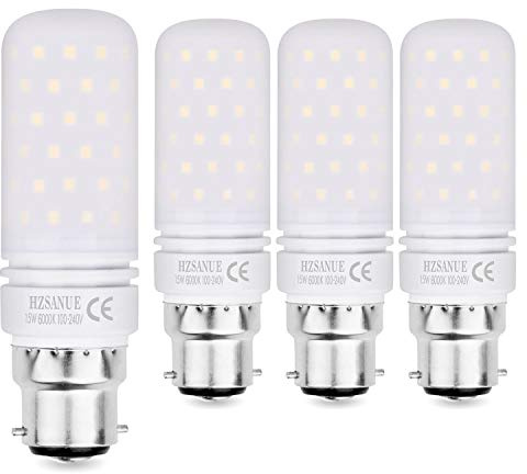 HZSANUE LED Lampen 15W, 120W Glühlampenäquivalent, 1700lm, 6000K Kaltweiß, B22 Bajonettsockel, 4 Stück