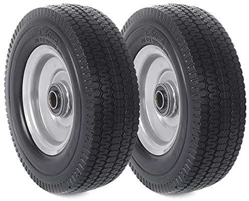 AR-PRO (2-Pack) 8-Inch Solid Wheel Replacement - 2.50-4 Flat Free Tire and Wheel with 5/8 extra 3/4 Bearings and 2.2 Offset Hub - Compatible with Hand Truck, Generator, Gorilla Carts