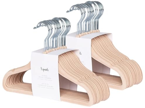 3 Sprouts Kinder Kleiderbügel aus Samt - rutschfest & Robust - Ideal für Baby- & Kleinkinderkleidung - Baby Kleiderbügel - Platzsparend & Leicht - Perfekt für Kinderzimmer - 30 Pack - Haselnuss