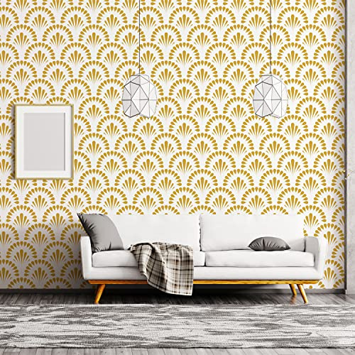 JOLIHOME Papier Peint Texturé Géométrique Autocollant Gold Fans Papier de Contact Imperméable à L'eau Rouleau de Film Vinyle Amovible pour Salle de Bain Cuisine 44.5x500cm