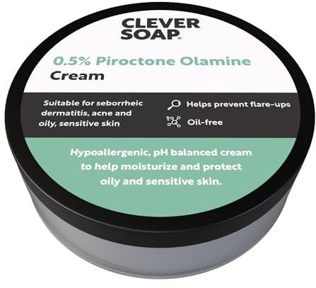 Clever Soap 0.5% Piroctone Olamine Face & Body Cream - Helps Prevent Flare-Ups - Suitable For Seborrheic Dermatitis, Psoriasis, Acne, Dry & Oily, Sensitive Skin - Fragrance & Oil Free, For Men & Women