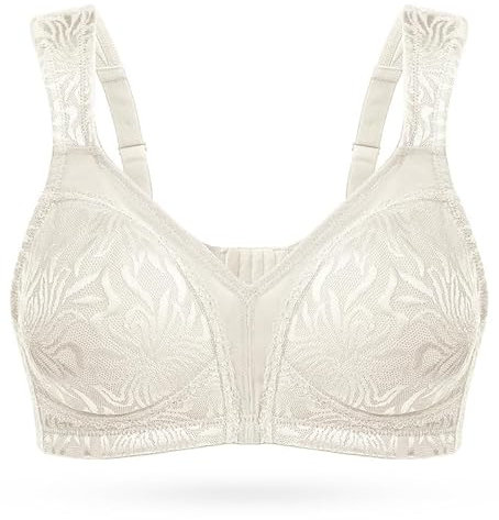 WingsLove Women's Full Cup Minimizer Bra Wide Straps Non-Wired No Padding Bra Comfort Plus Size Ivory