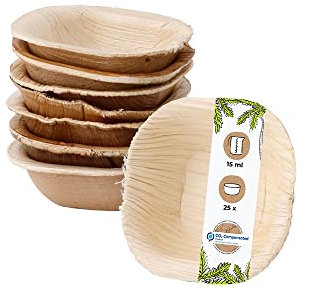 GREENBOX 25 cuencos sostenibles de hoja de palma | 15 ml cuadrados | biodegradables y compostables | vajilla desechable para catering, camiones de comida, eventos, vajilla para fiestas