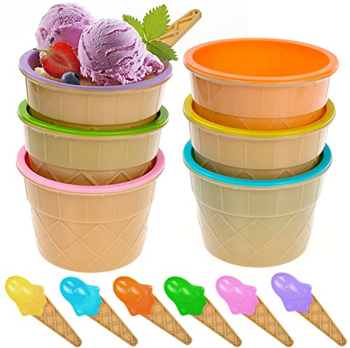 Esayeefo 6 pezzi Ciotola per gelato Ciotole per gelato riutilizzabili Vaschette per gelato con cucchiai Coppe gelato colorate Ciotola per gelato in plastica
