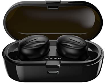 Auriculares Inalámbricos Bluetooth,Cascos Inalambricos Bluetooth 5.0 con Micrófono HD HiFi Estéreo,Auriculares Inalámbricos Deportivos IPX7 Impermeables,Pantalla LED,13 mm Controlador dinámico-Negro
